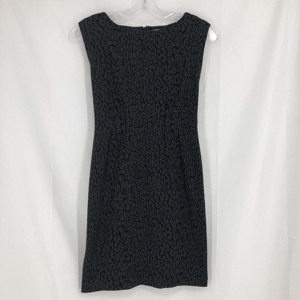 LOFT Petites 00P Sleeveless Sheath Dress Black Gray Leopard Print Lined